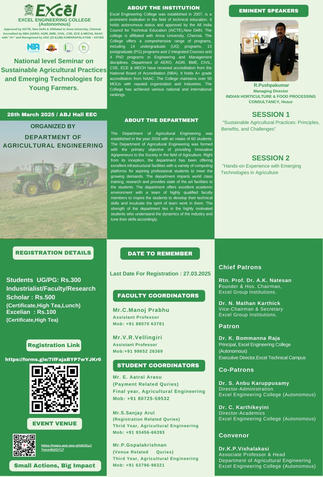National level Seminar Sustainable Agricultural Practices and Emerging Technologies for Young Farmers 2025